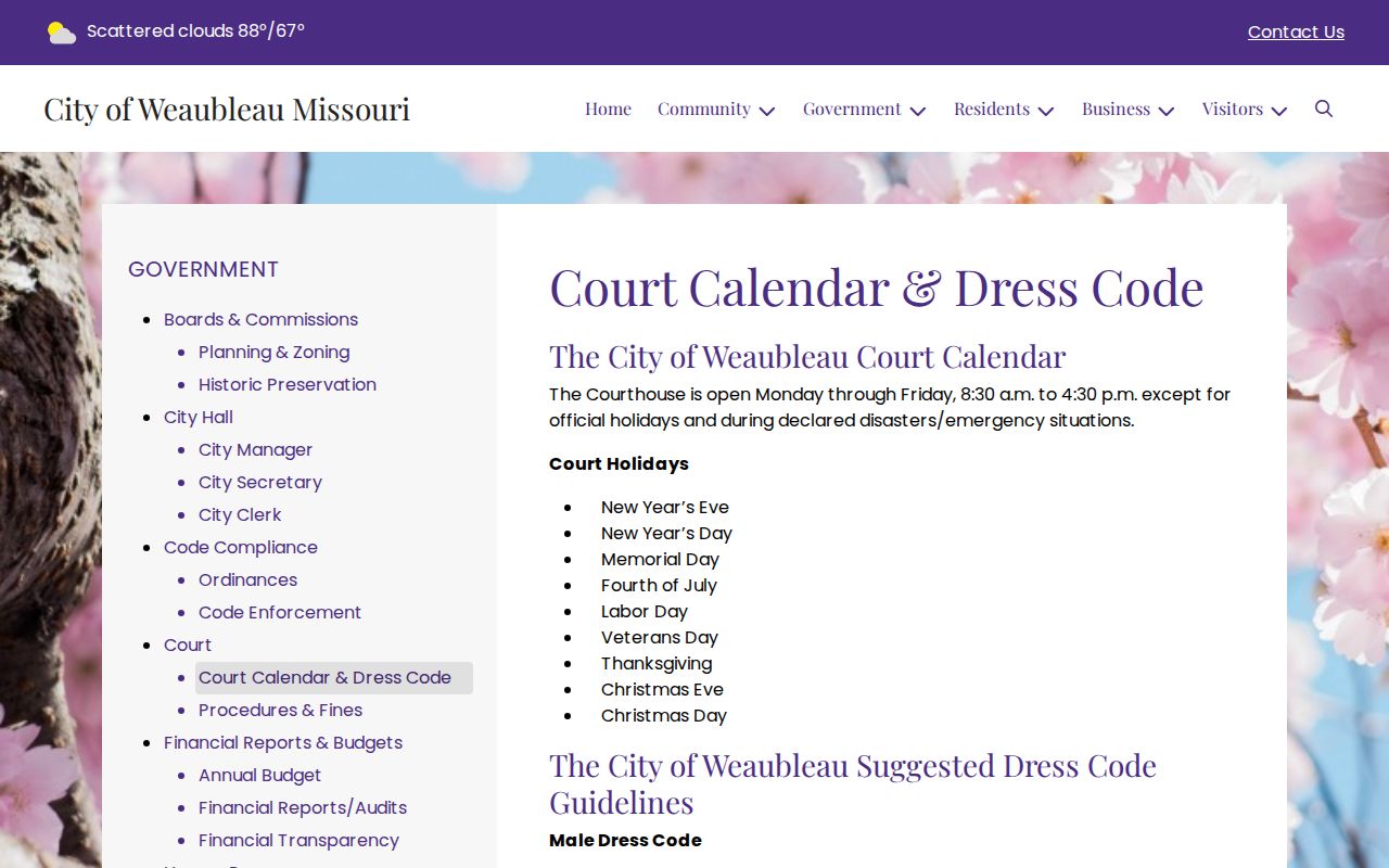 Weaubleau court calendar hours and courtroom conduct page