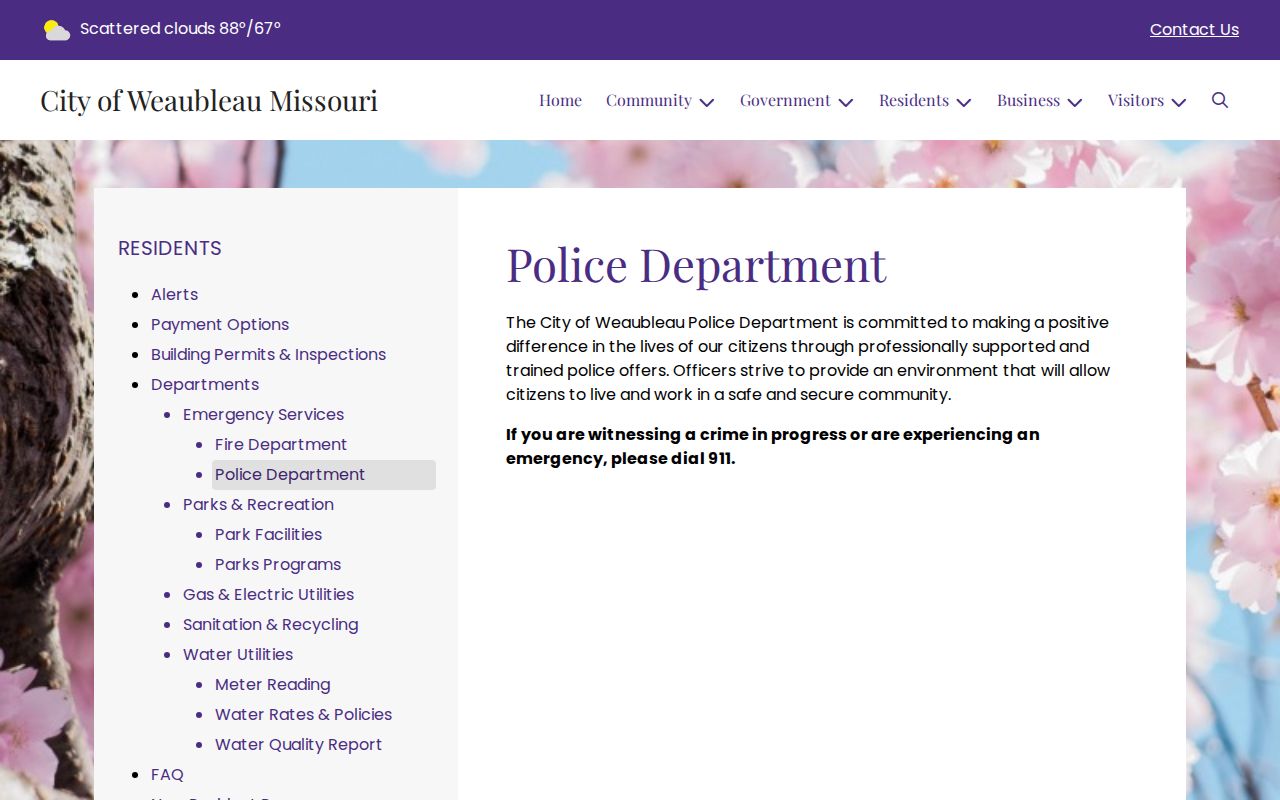 Official Weaubleau Police Department information page