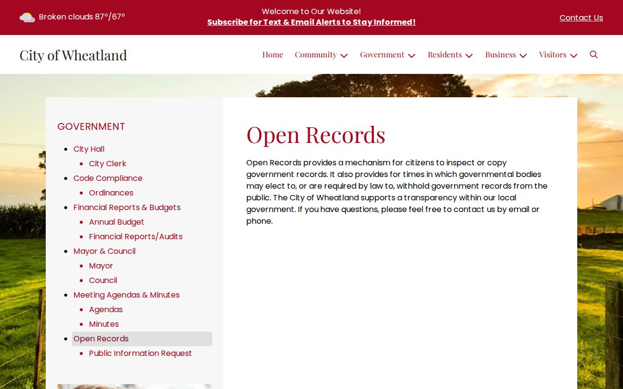 Wheatland open records overview page