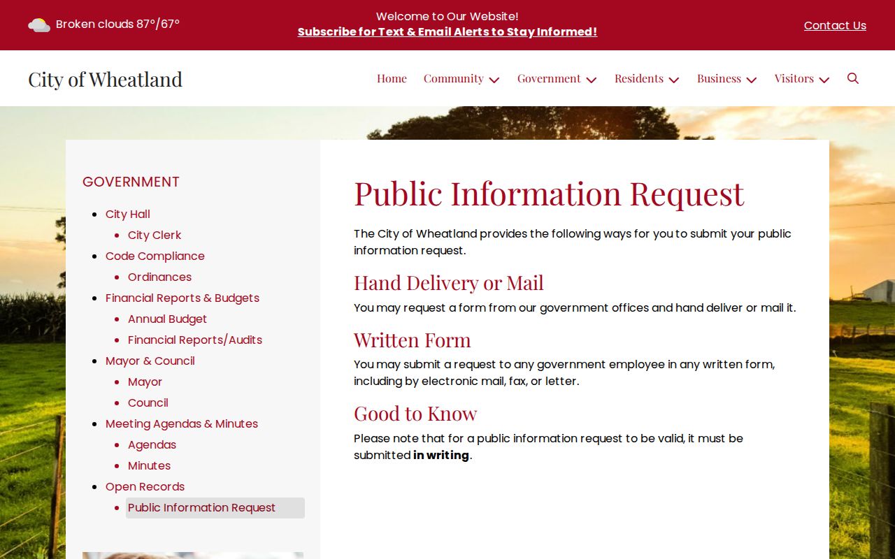Wheatland written public information request instructions
